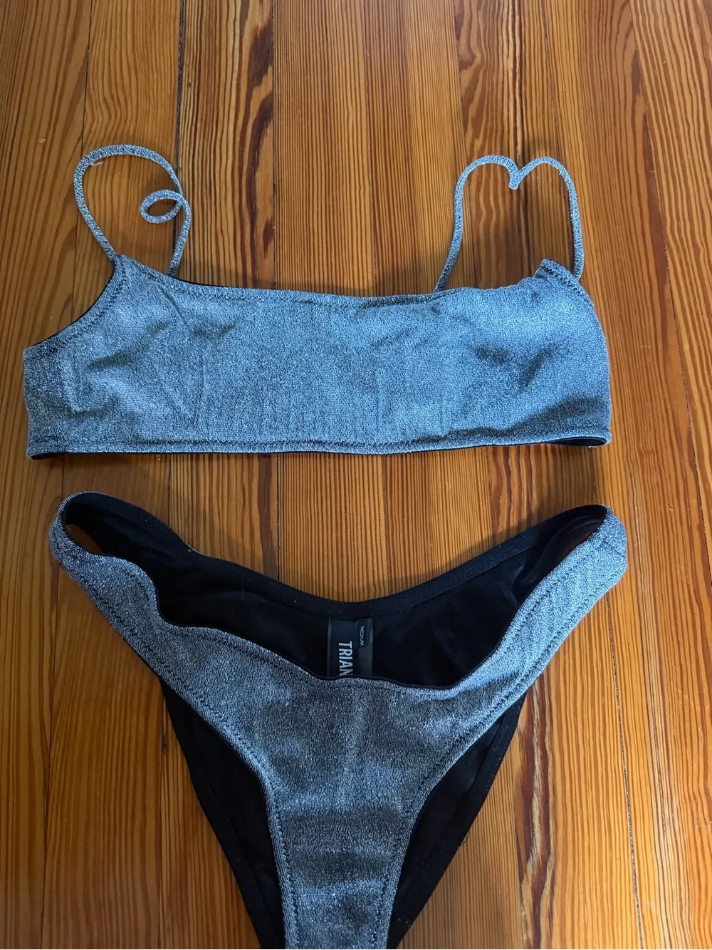 Triangl Metallic Silver Bikini Top & Bottom Set - Size M